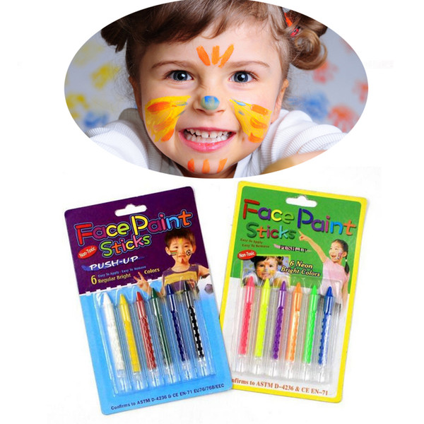 6 Colors Face Painting Crayon Pencils Splicing Structure Face Paint Crayon Body Painting Pen Stick For Children Party Makeup ZA2677