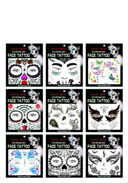 2017 New Safe Face Tattoos Face Temporary Tattoos Hallowmas Tattoos 9 Style Best Quality DHL Free Shipping