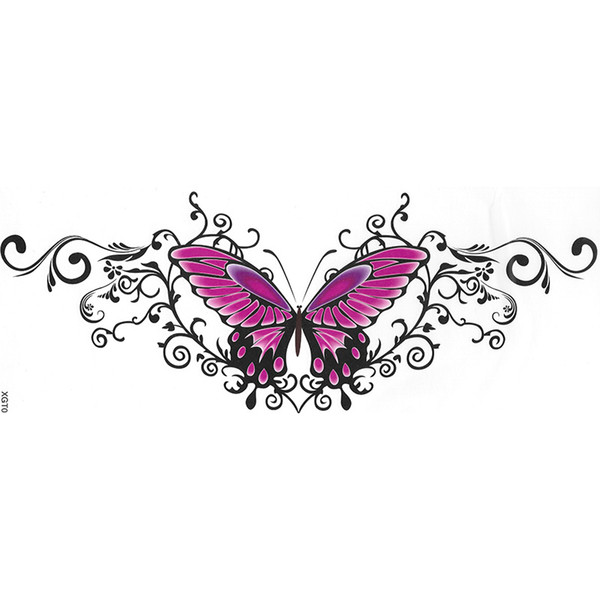 Waterproof temporary tattoo stickers on the body art temporary ladys tattoos sternum Chest Flowers butterfly pattern fake tattoo stickers