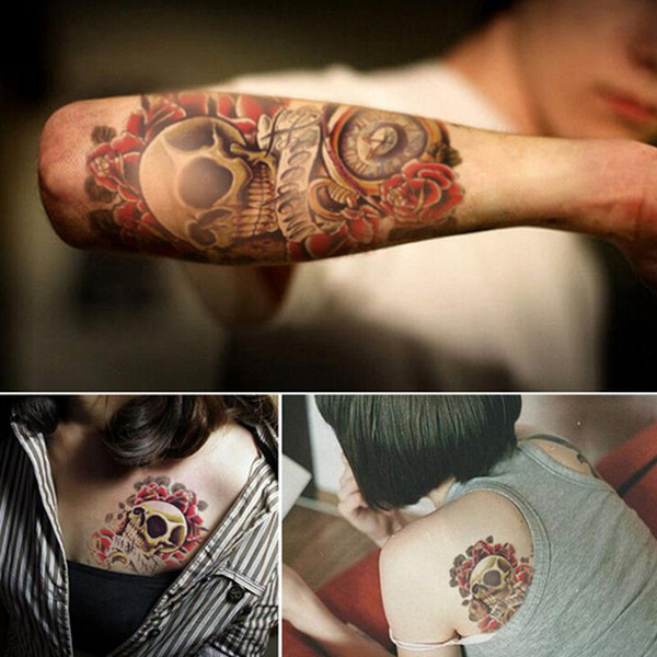 Punk Skull Pattern Temporary Tatto Waterproof Men Temporary Tattoo Arm Sticker Sleeve Body Tattoo Shoulder Tattoos