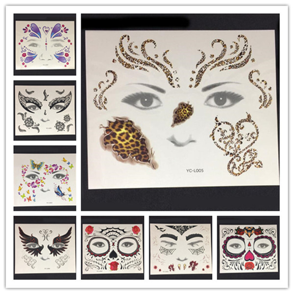 STOCK New Halloween Tattoo Face Temporary Tattoos Halloween Costume Cosplay Party Makeup Body Art DHL Free Shipping