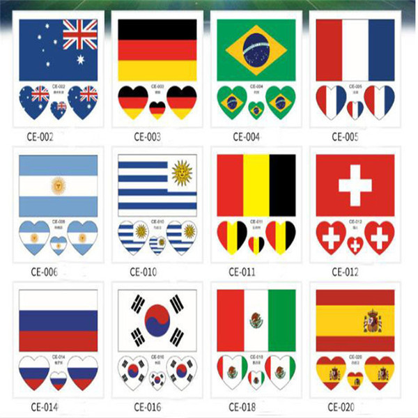 World Cup Flag Sticker Face Stickers Football Countries Flags Fans Face Wrist Body Stickers remark the design