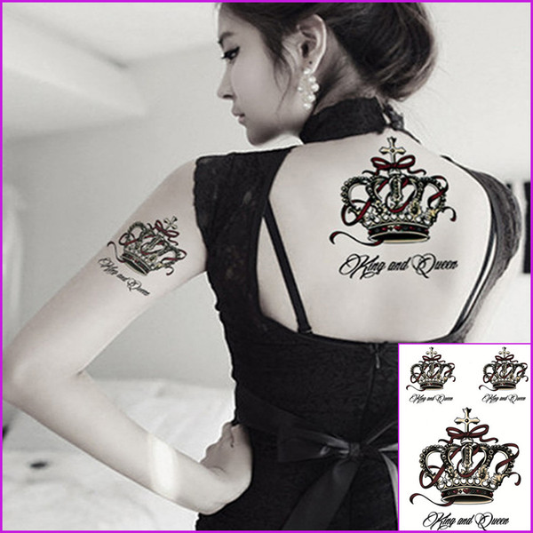 Queen Crown Waterproof Tranfer Temporary Tattoo Henna Paste Lace Black Tattoo For Women Party Makeup Tips Girls Body Art Arm Tatoo