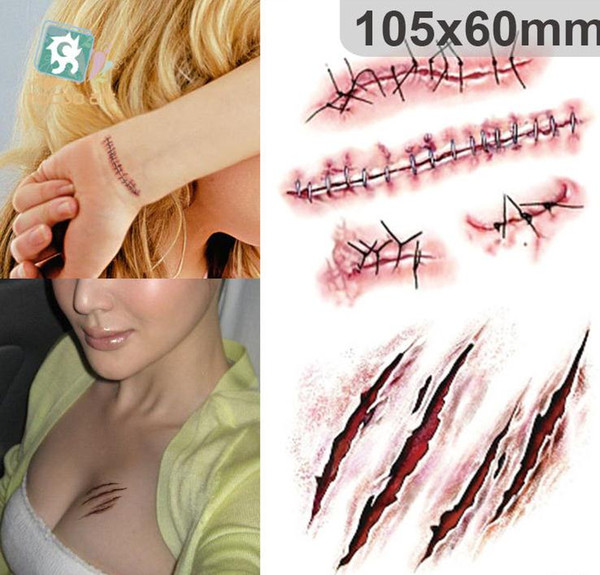 Hot Sale Scar Tattoo Sticker Halloween Horrible Stickers Waterproof Simulation Environmental Temporary Tattoos Stickers Free Shipping