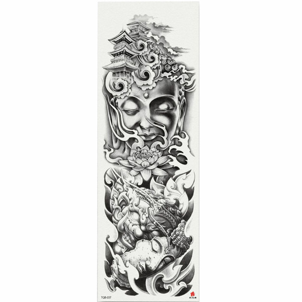 1 Piece Buddha Zen Meditation Style Temporary Tattoo Sticker With Arm Body Art Big Sleeve Large Fake Tattoo Sticker