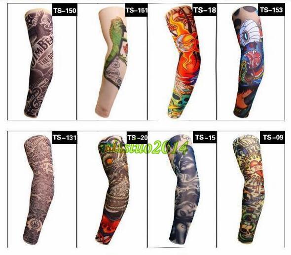 Wholesale Multi style 100% Nylon elastic Fake temporary tattoo sleeve designs body Arm stockings tatoo for cool men women fast shipping