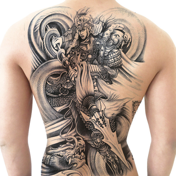 Brothers full of back tattoo stickers big picture waterproof men and women Guan Gong Zhao Yun squid tattoo tattoo stickers