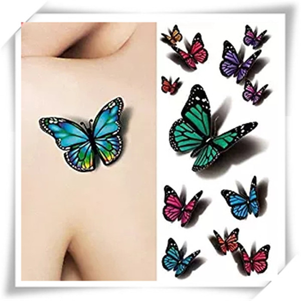 3D Sexy Multicolor Butterfly Tattoo Decals Body Art Decal Flying Butterfly Waterproof Paper Temporary Tattoo Sticker 1 Sheets