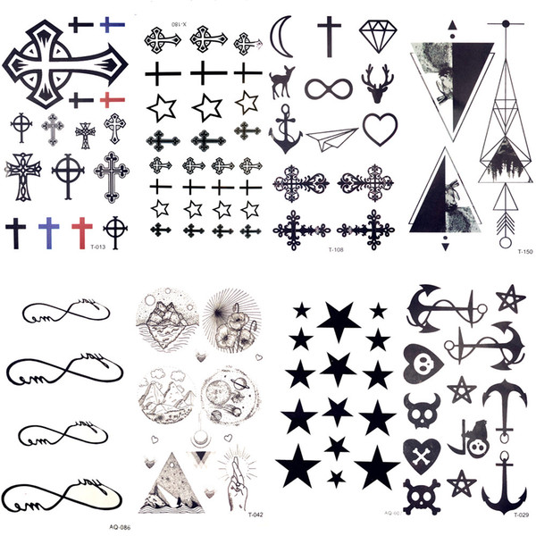 Cool Christ Cross Jesus Temporary Tattoo Stickers Black Stars Anchor Men Body Arm Art Waterproof Tattoo Women Small Tatto Finger