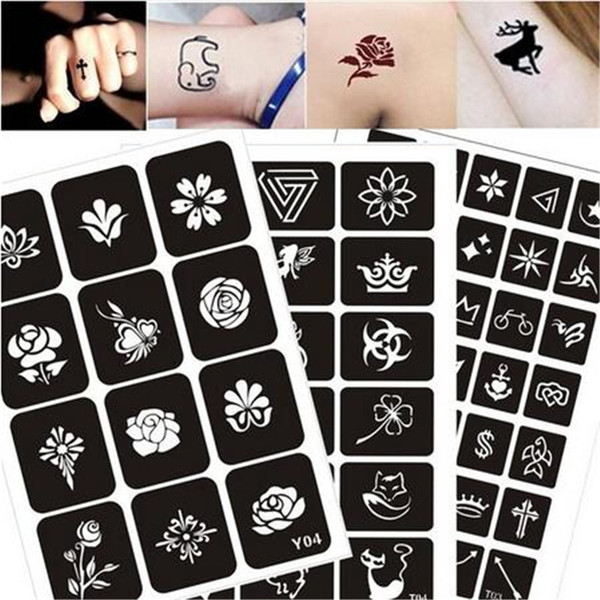 200 Patterns Airbrush Glitter Tattoo Drawing Henna Template Cat Flower Letter Sexy Women Body Hnad Art