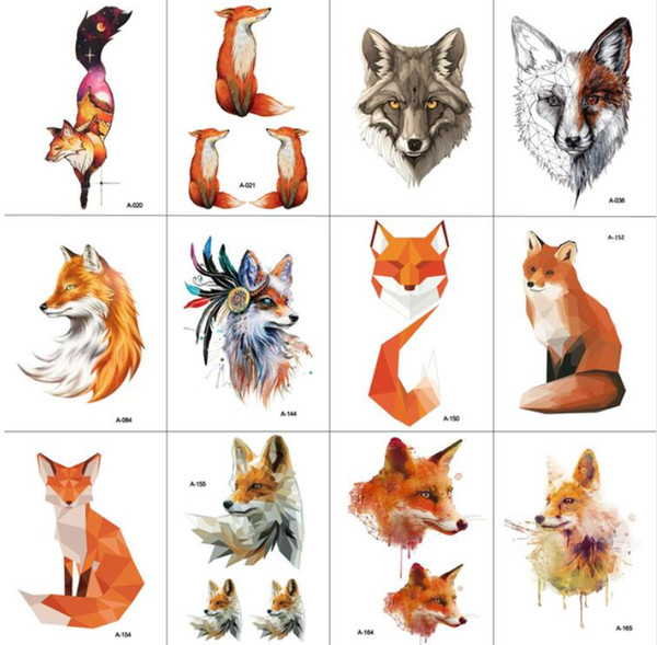 12 PCS/lot Fox Temporary Tattoo Sticker for Women Men Fashion Body Art Adults Waterproof Hand Fake Tatoo 9.8X6cm