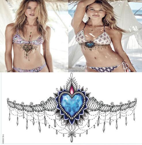 Temporary Tattoos Pretty Under Breast Tattoo Ornamental Diamond Temporary Tattoo Waterproof Tattoo Sticker Great For Your Beach Vacation