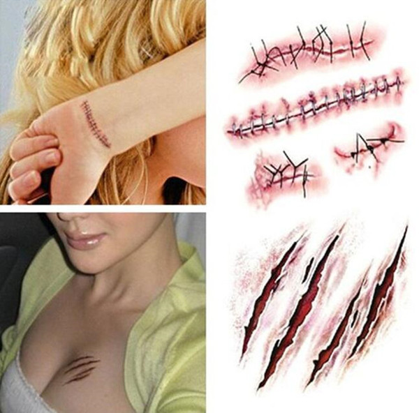 Halloween Temporary Tattoos Terror Wound Bloodstain Scar Scratch Transfer Tattons Zombie The Walking Dead