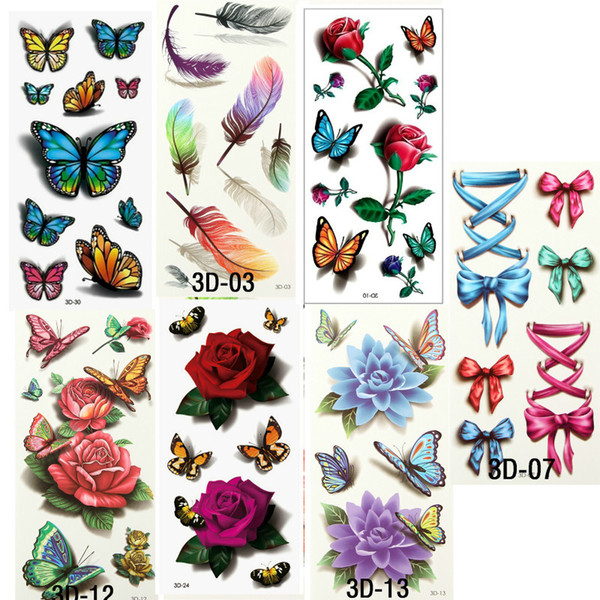 7PCS Beautiful Cute Water Transfer Tattoos Body Art Makeup Cool 3D Waterproof Temporary Tattoo Stickers For Girls Man