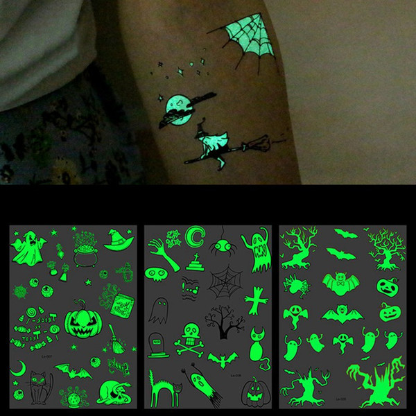 Halloween Luminous Tattoo Ghost Taty For Kids Fake Tattoo Witch Glowing in Dark Waterproof Temporary Stickers