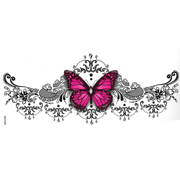 12pieces mix design New fashion womens body art waterproof temporary sternum tattoo sticker butterfly rose tattoos