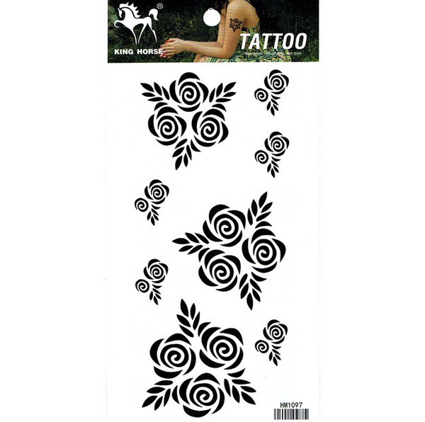 New fashion brand 10pcs/lot drop shipping mix design full black color waterproof temporary flower arm leg tattoo sticker