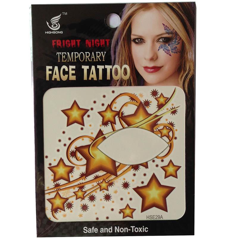 Free shipping 12pieces HSE29 8x8cm yellow five-star Waterproof left and Right eye Temporary tattoo waterprint face tattoo sticker for womens