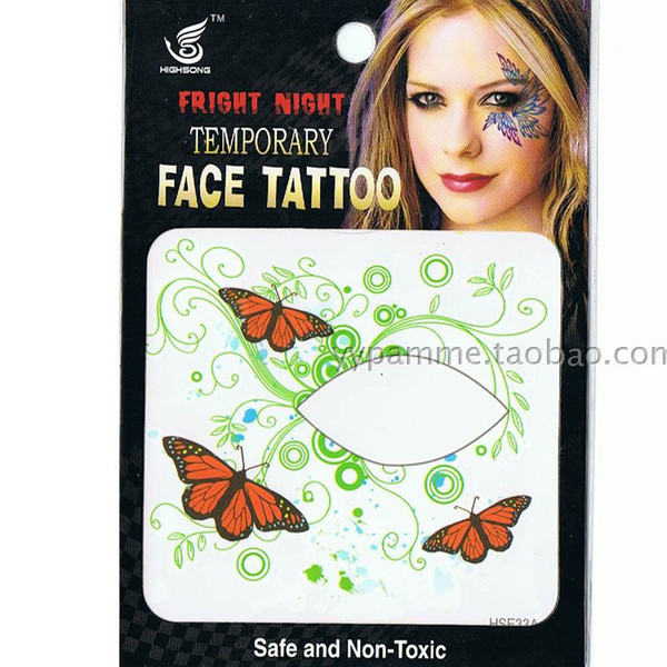 Free shipping 12pieces HSE33AB 8x8cm new fashion Waterproof left Right butterfly grass Temporary tattoo face eye tattoo sticker eye rock