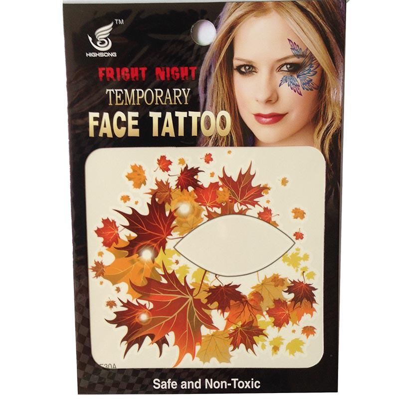 Free shipping 12pieces HSE30 8x8cm Maple Leaf Waterproof left and Right side eye Temporary tattoo face tattoo sticker drop shipping