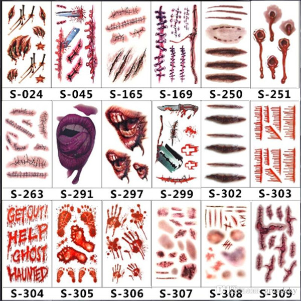 Scars Tattoos Decor Sticker Halloween Series Stickers Fake Scab Makeup Party Horror Wound Scary Water Proof Paster 0 38cg jj