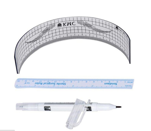 Wholesale- FashionStory Plastic Tattoo Stencils Permanent Makeup Eyebrow Ruler And Skin Marker Kit