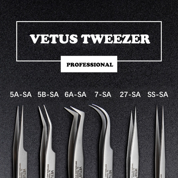 VETUS SA Series Tweezer Stainless Steel Hyperfine High Precision Antimagnetic Anti Acid Tweezers for Eyelash Extension