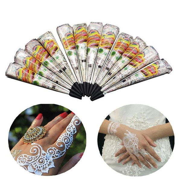 White Natural Indian Henna Tattoo Body Art Painting Temporary Tattoo Cream Paste Cones For Wedding And Festival Mehndi Tattoo Cream DHL Free