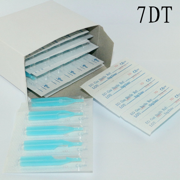 100PCS Disposable Plastic Tattoo Tips 7DT Sterile Assorted Blue Nozzles Tube For Tattoo Supplies Free Shipping