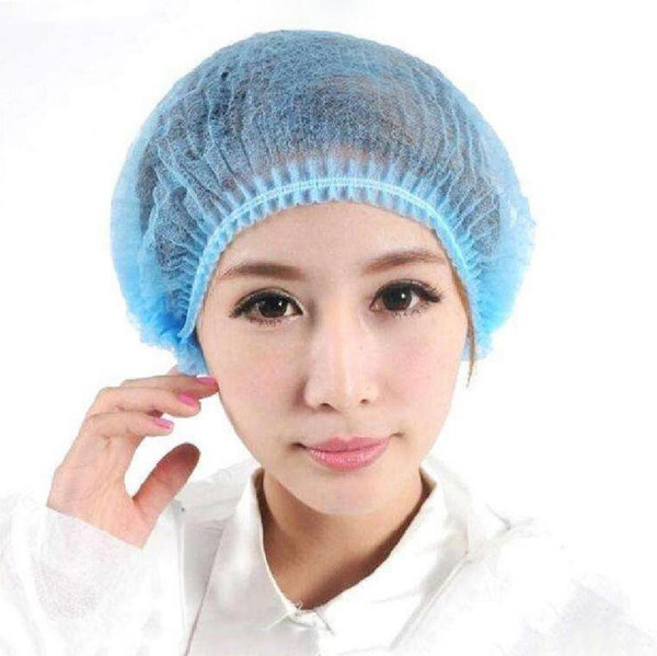 100PCS Disposable Hair Cap Non Woven Pleated Anti Dust Hat Supplies Set Blue Caps for Tattoo Semi Permanent Makeup