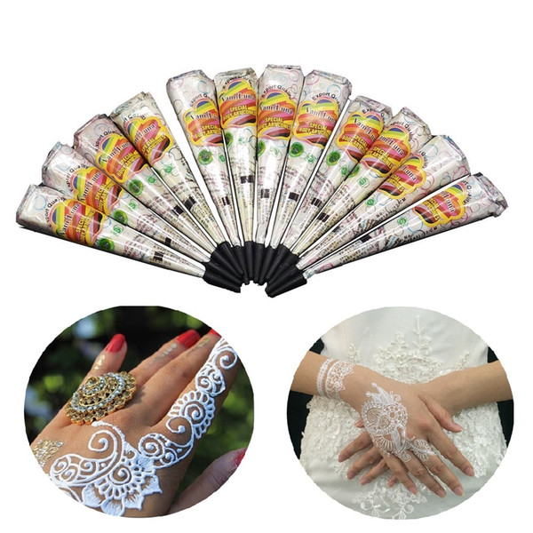 12 X White Henna Cone - Indian Natural Herbal Body Art for Bridal Decor & Wedding Temporary Tattoo