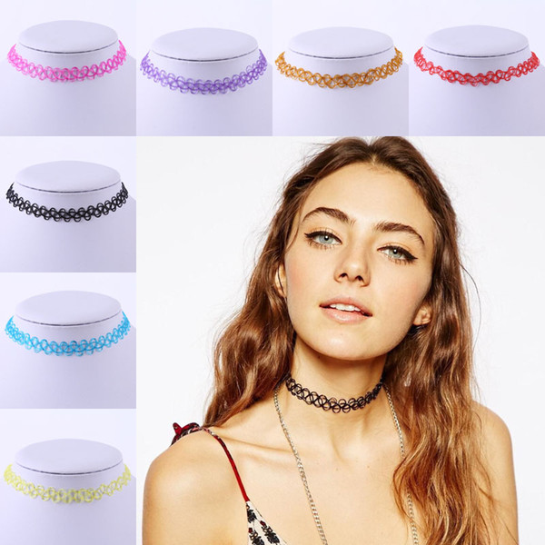 Best Fashion Handmade Vintage hippy stretch tattoo choker necklace Elastic line Punk Grunge Statement Necklaces Jewelry for women men