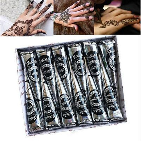 Golecha 12pcs 25g Natural Black Mehndi Henna Cones Indian Henna Tattoo Paste For Temporary Tattoos Sticker Mehndi Body Paint