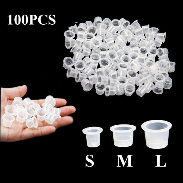 100pcs Plastic Microblading Permanent Makeup Clear Clear S/M/L Size Tattoo Ink Cups Pigment Caps Tattoo Accessories