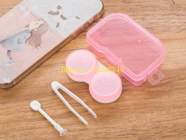 50psets/lot Freeshipping 4 in 1 kits Companion box with Hanging hole contact lens box Eyeglasses Case Dressing case