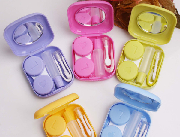 Unisex Cute Mini Contact Lenses Case Travel Kit Easy Carry Mirror Container Holder Practical Colorful Glasses Box