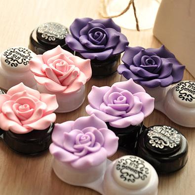 Contact Lens Accessories Storage Set lenses case box lens Companion box Lenses case Handmade 3D Camellia Flower DIY Contact Lenses Box Cases