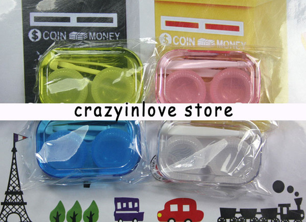 Hot!!wholesale Contact Lens Case best quality color contact transparent with colors contact lens cases 4 colors free shipping Portable suit