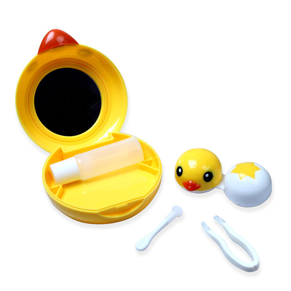 Cute Yellow Duck Contact Lenses Case Portable Care Box Mirror Included