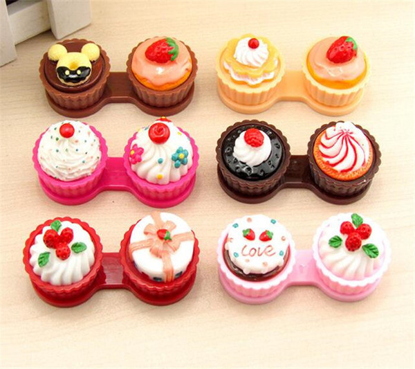 50pcs New Cartoon Cute Cream Cup Cake Travel Glasses Contact Lenses Box Contact lens Case Contact Lens Storage Set X024