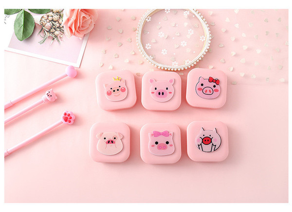 Carton Cute Pink Pig Contact Lens Storage Set Transparent Pocket Plastic Contact Lens Case Travel Kit Easy Take Container Holder Hot sale