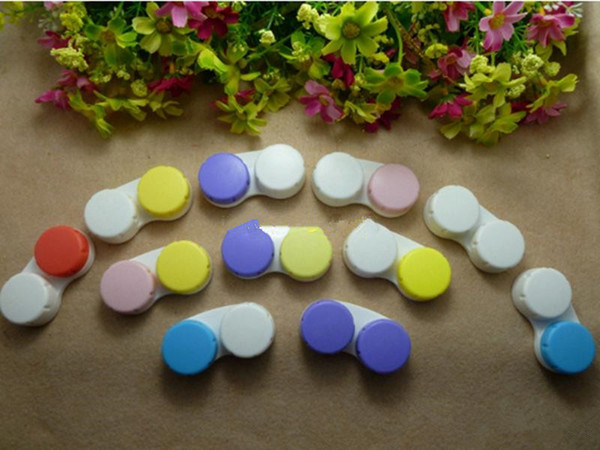 Free Shipping- wholesale 100pcs Contact Lens Case color contact transparent with colors contact lens cases left and right different color