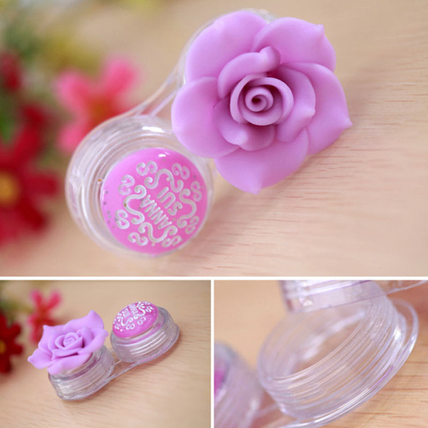 (10pcs) DIY luxury rose contact lens case for women plastic beauty camellia lens box kontakt lens kutusu