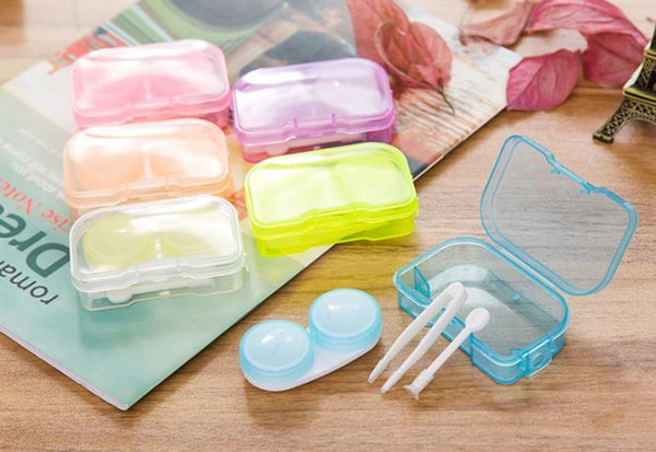 Wholesale New Cheap Fashion Travel Cute Box Best Cleaning Colorblend Transparent Lens Contact Lenses Cases Storage 1 pair/set Free shipping