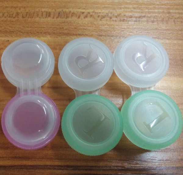 Free Shipping-newest arrival wholesale 100pcs Contact Lens Case transparent with colors contact lens cases left and right different color