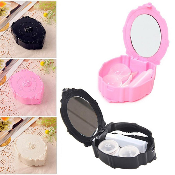 New Contact Lens Case Box 100% Brand New Mini European Retro Style Rose Flower Contact Lenses Case With Small Bottle Lens Holder