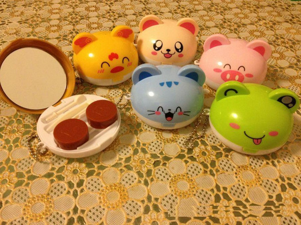 2015 2016 New Hot Cute Cartoon Animals Styles Contact Lenses Case & Box Lens Companion Box Wholesale