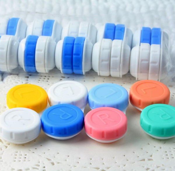 Free Shipping- wholesale 100pcs Contact Lens Case color contact transparent with colors contact lens cases left and right different color