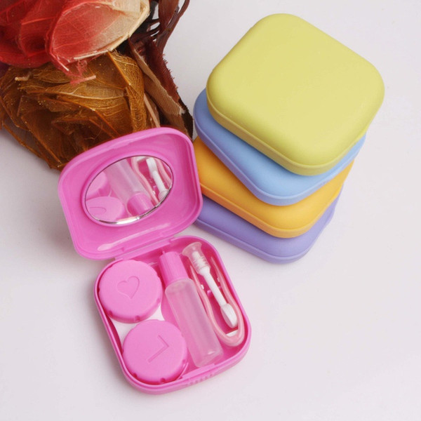 Mini Solid color Contact Lenses Case With Mirror Plastic Square Case Set Box Makeup & Beauty Tools Accessories