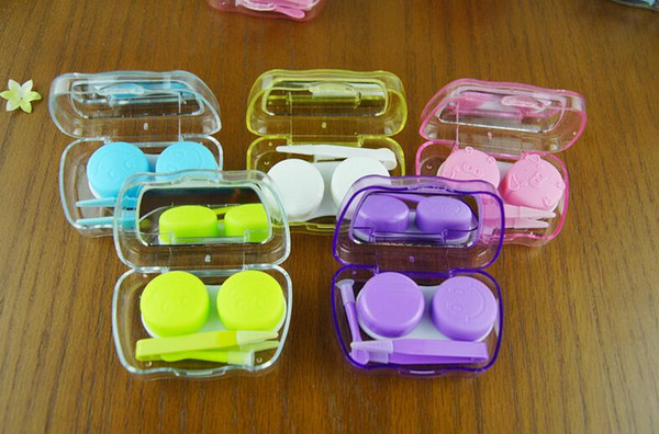 500pcs Mini cute color plastic Contact Lenses case boxes travel kit set Contact lens holder storage with Small Mirror